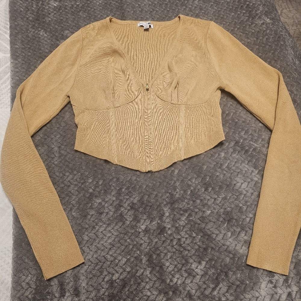 Let's Talk Fashion Zip Sweater - Gold